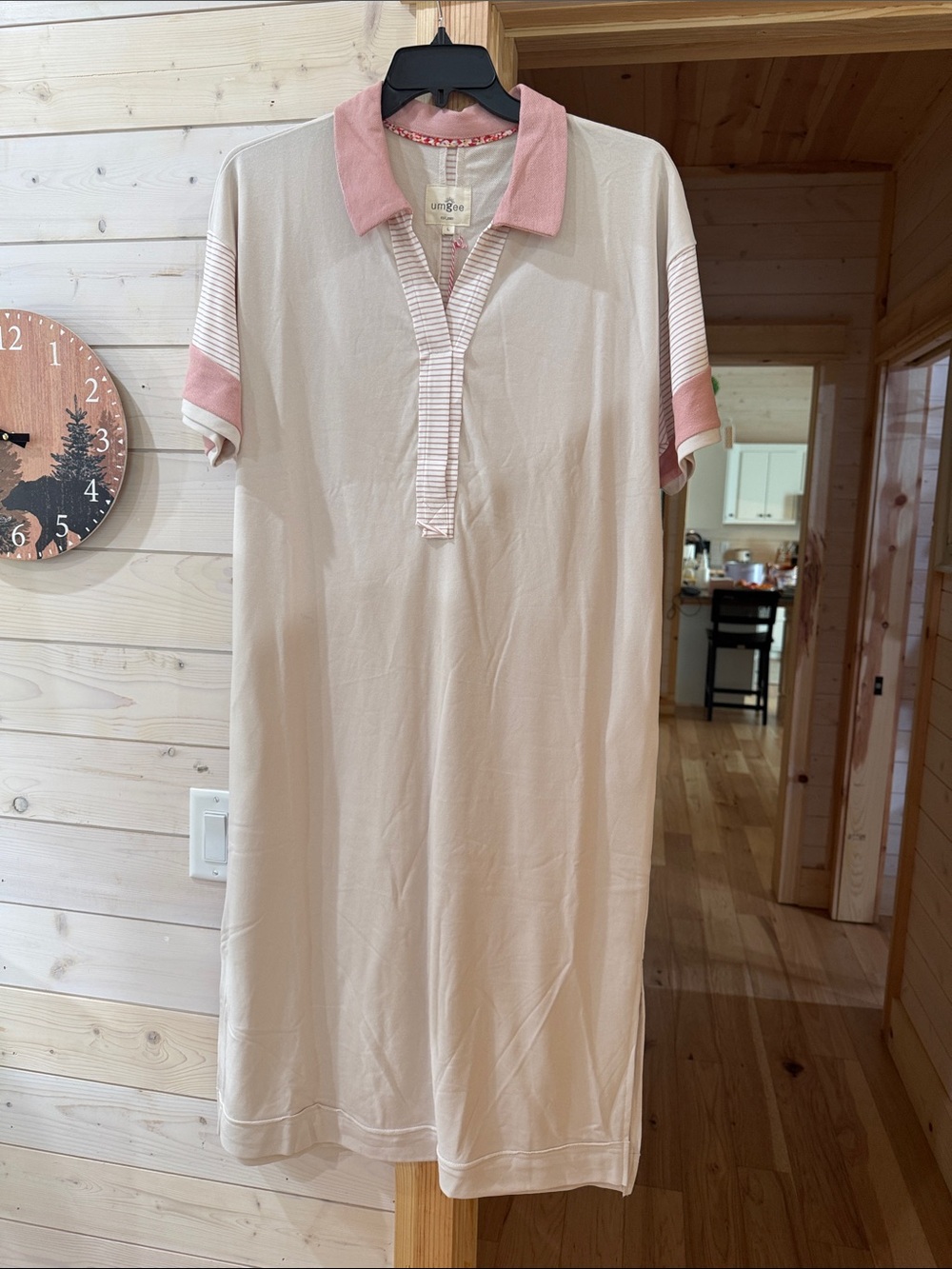 Umgee Cream Midi Polo Dress with Dusty Pink Accents